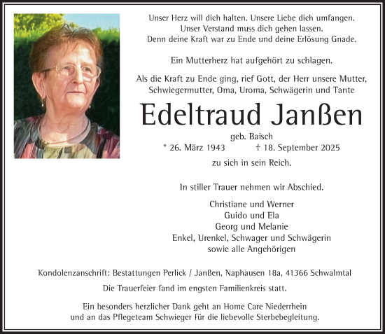 Traueranzeige von Edeltraud Janßen von trauer.panorama-anzeigenblatt.de