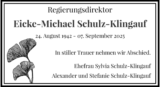 Traueranzeige von Eicke-Michael Schulz-Klingauf von trauer.panorama-anzeigenblatt.de
