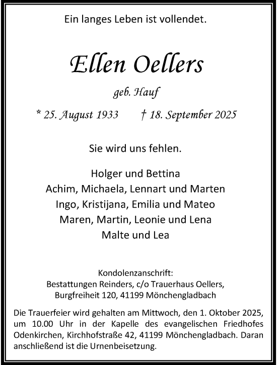 Traueranzeige von Ellen Oellers von trauer.panorama-anzeigenblatt.de