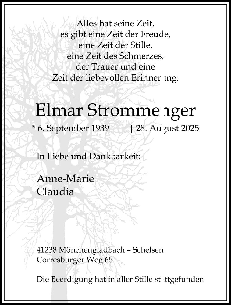  Traueranzeige für Elmar Strommenger vom 28.09.2025 aus trauer.panorama-anzeigenblatt.de
