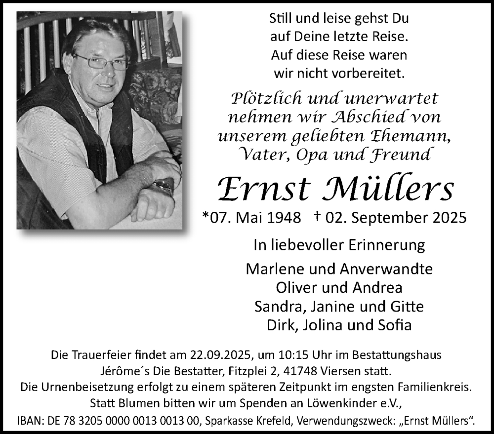  Traueranzeige für Ernst Müllers vom 14.09.2025 aus trauer.panorama-anzeigenblatt.de