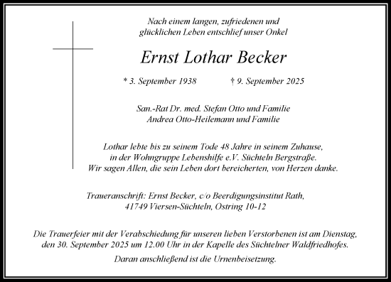 Traueranzeige von Ernst Lothar Becker von trauer.panorama-anzeigenblatt.de