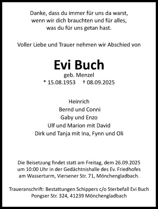 Traueranzeige von Evi Buch von trauer.panorama-anzeigenblatt.de