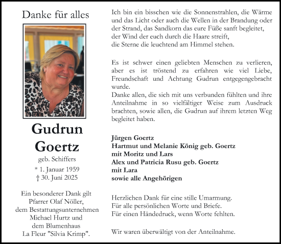 Traueranzeige von Gudrun Goertz von Rheinisch-Bergische Anzeigenblatt
