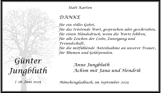 Traueranzeige von Günter Jungbluth von Rheinisch-Bergische Anzeigenblatt