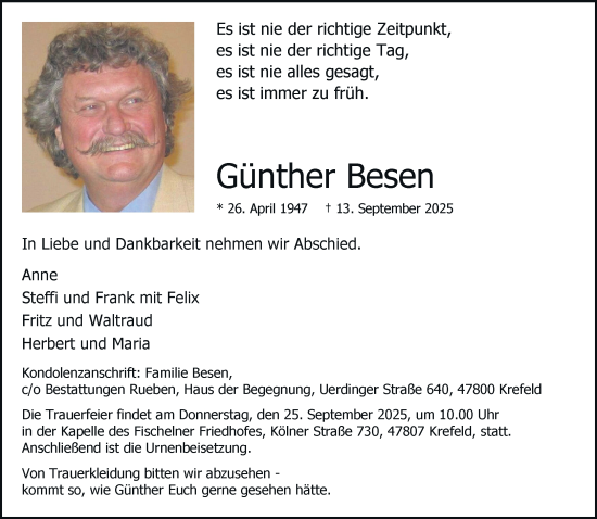 Traueranzeige von Günther Besen von trauer.panorama-anzeigenblatt.de