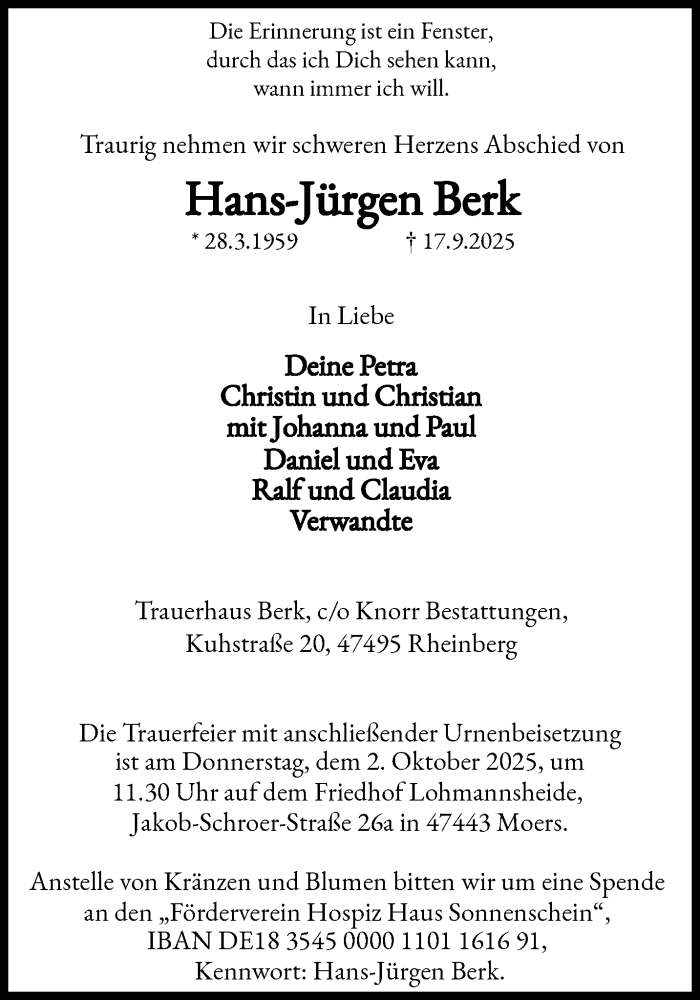  Traueranzeige für Hans-Jürgen Berk vom 28.09.2025 aus trauer.panorama-anzeigenblatt.de