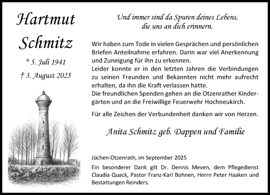 Traueranzeige von Hartmut Schmitz von trauer.stadt-kurier.de