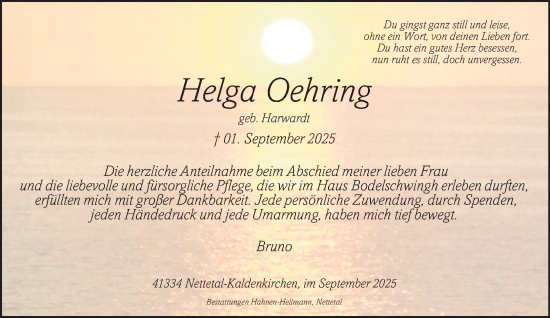 Traueranzeige von Helga Oehring von trauer.panorama-anzeigenblatt.de