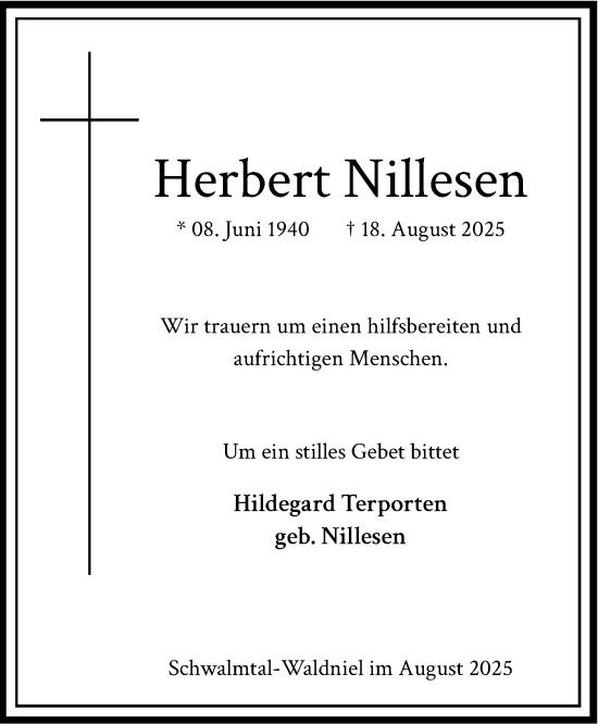 Traueranzeige von Herbert Nillesen von trauer.panorama-anzeigenblatt.de