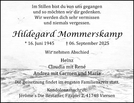 Traueranzeige von Hildegard Mommerskamp von trauer.panorama-anzeigenblatt.de