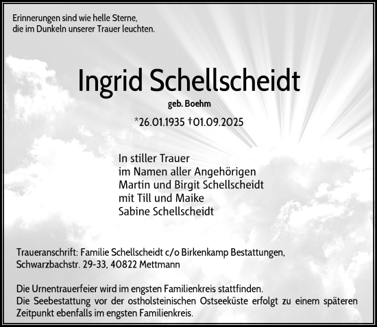 Traueranzeige von Ingrid Schellscheidt von trauer.panorama-anzeigenblatt.de