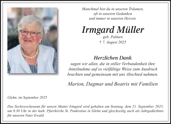 Traueranzeige von Irmgard Müller von trauer.panorama-anzeigenblatt.de