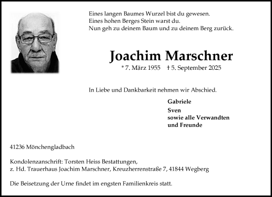 Traueranzeige von Joachim Marschner von trauer.panorama-anzeigenblatt.de