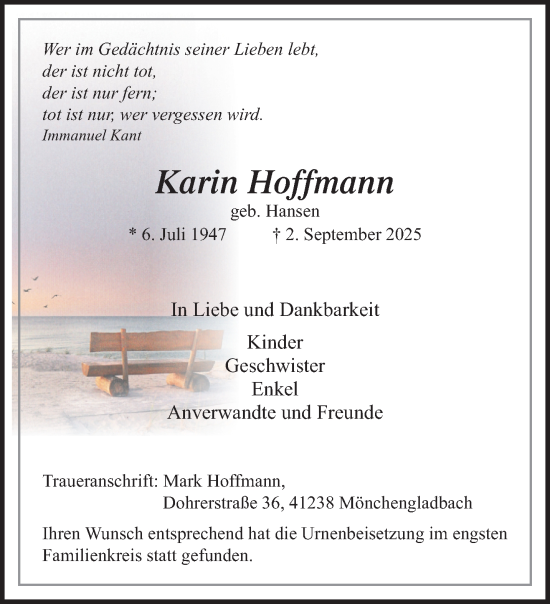 Traueranzeige von Karin Hoffmann von trauer.panorama-anzeigenblatt.de