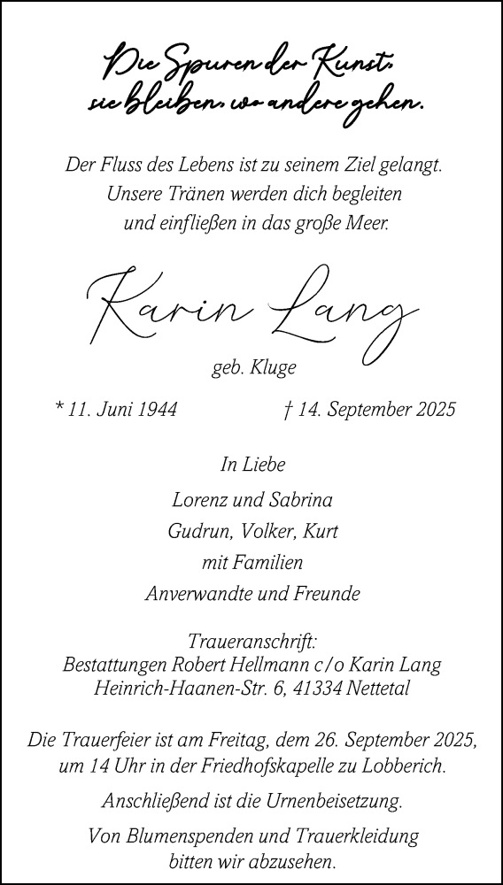  Traueranzeige für Karin Lang vom 21.09.2025 aus trauer.panorama-anzeigenblatt.de