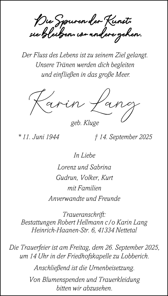 Traueranzeige von Karin Lang von trauer.panorama-anzeigenblatt.de