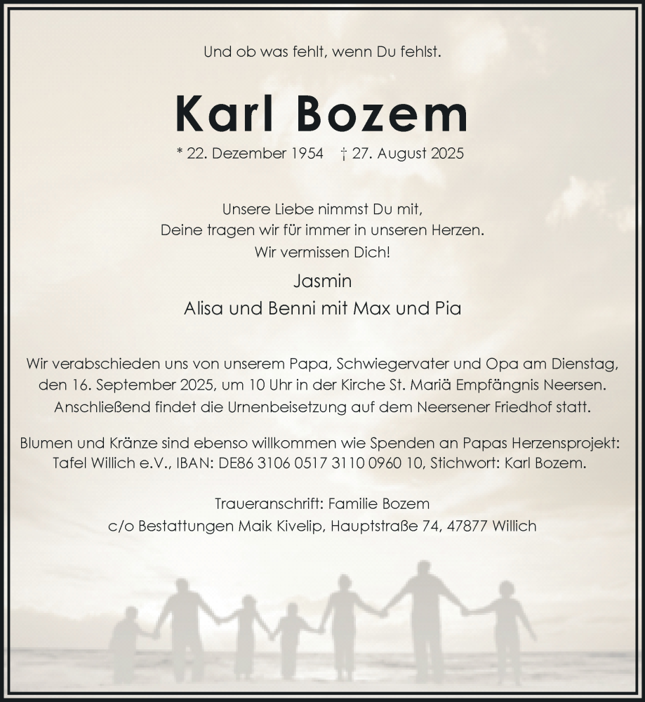  Traueranzeige für Karl Bozem vom 07.09.2025 aus Rheinisch-Bergische Anzeigenblatt