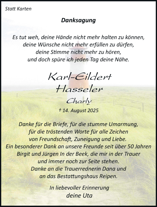 Traueranzeige von Karl-Eildert Hasseler von trauer.stadt-kurier.de