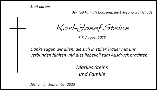 Traueranzeige von Karl Josef Steins von trauer.stadt-kurier.de