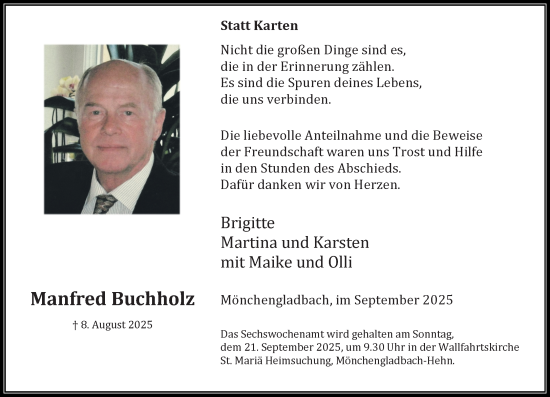 Traueranzeige von Manfred Buchholz von trauer.panorama-anzeigenblatt.de