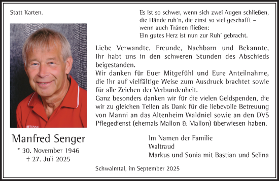 Traueranzeige von Manfred Senger von trauer.panorama-anzeigenblatt.de