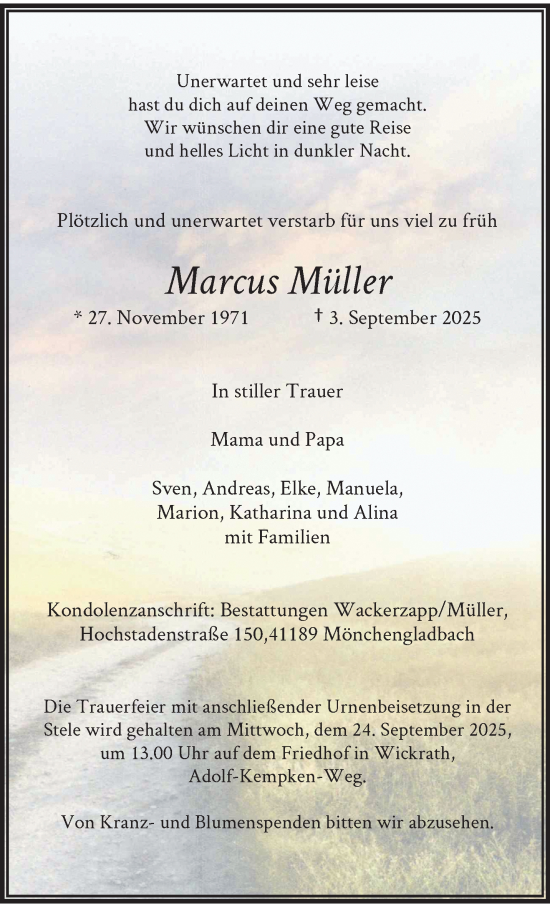 Traueranzeige von Marcus Müller von trauer.panorama-anzeigenblatt.de