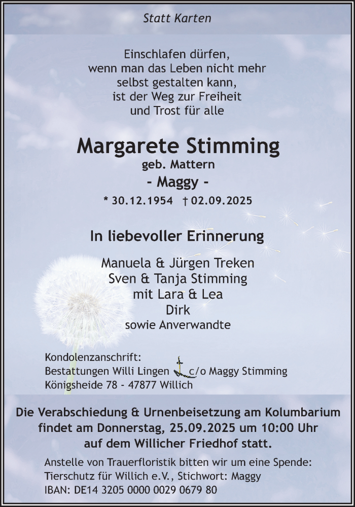  Traueranzeige für Margarete Stimming vom 07.09.2025 aus Rheinisch-Bergische Anzeigenblatt