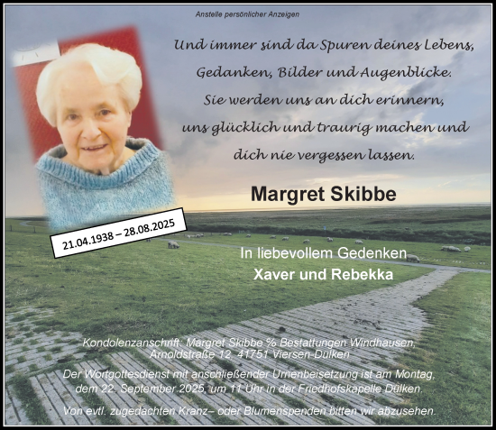Traueranzeige von Margret Skibbe von trauer.panorama-anzeigenblatt.de