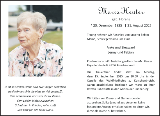 Traueranzeige von Maria Seuter von Rheinisch-Bergische Anzeigenblatt