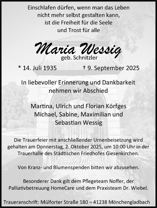 Traueranzeige von Maria Wessig von trauer.panorama-anzeigenblatt.de