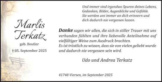 Traueranzeige von Marlis Terkatz von trauer.panorama-anzeigenblatt.de
