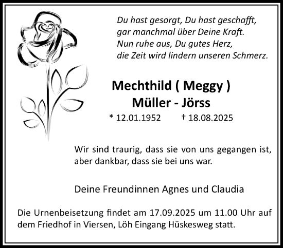 Traueranzeige von Mechthild Müller-Jörss von Rheinisch-Bergische Anzeigenblatt