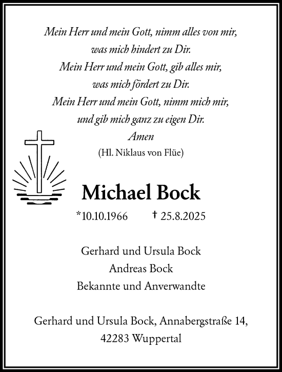 Traueranzeige von Michael Bock von trauer.wuppertaler-rundschau.de