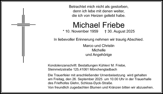 Traueranzeige von Michael Friebe von trauer.panorama-anzeigenblatt.de