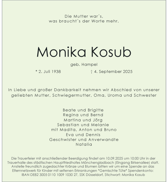 Traueranzeige von Monika Kosub von Rheinisch-Bergische Anzeigenblatt