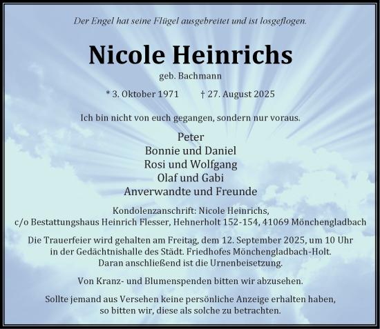 Traueranzeige von Nicole Heinrichs von Rheinisch-Bergische Anzeigenblatt