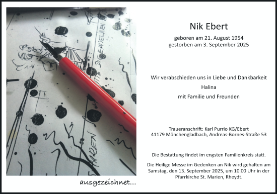 Traueranzeige von Nik Ebert von Rheinisch-Bergische Anzeigenblatt