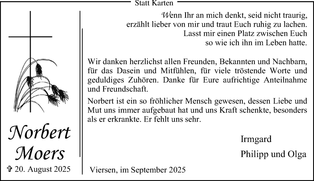  Traueranzeige für Norbert Moers vom 21.09.2025 aus trauer.panorama-anzeigenblatt.de