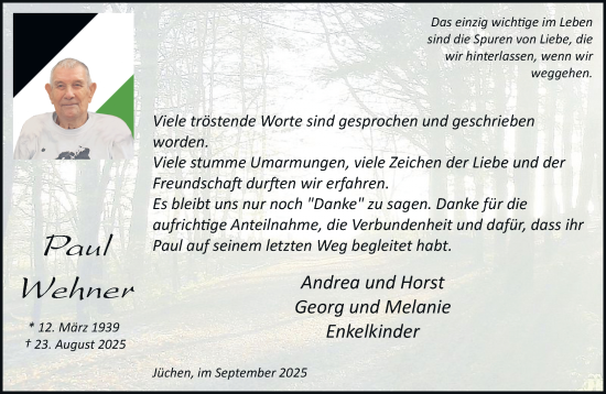 Traueranzeige von Paul Wehner von trauer.stadt-kurier.de
