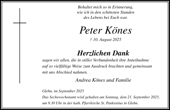 Traueranzeige von Peter Könes von trauer.panorama-anzeigenblatt.de
