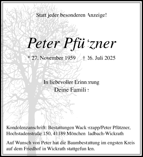 Traueranzeige von Peter Pfützner von trauer.panorama-anzeigenblatt.de