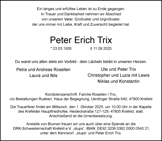 Traueranzeige von Peter Erich Trix von trauer.panorama-anzeigenblatt.de