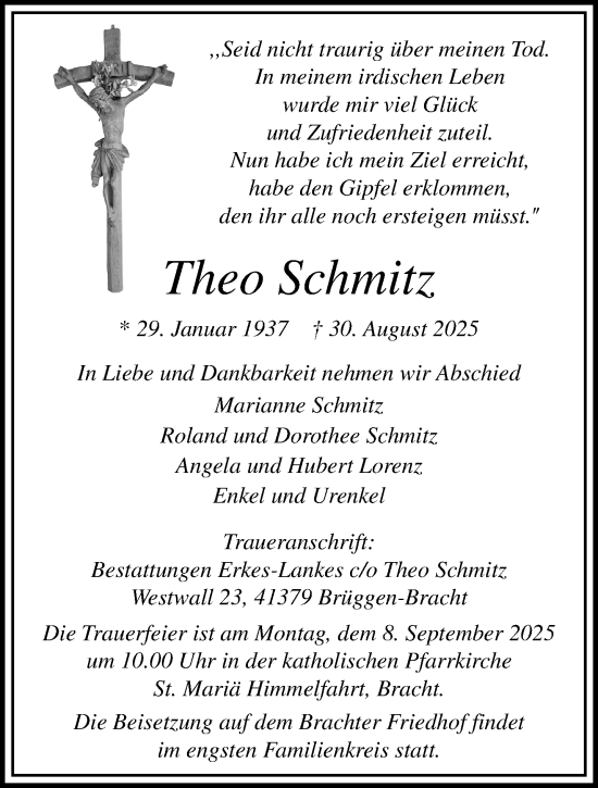 Traueranzeige von Theo Schmitz von Rheinisch-Bergische Anzeigenblatt