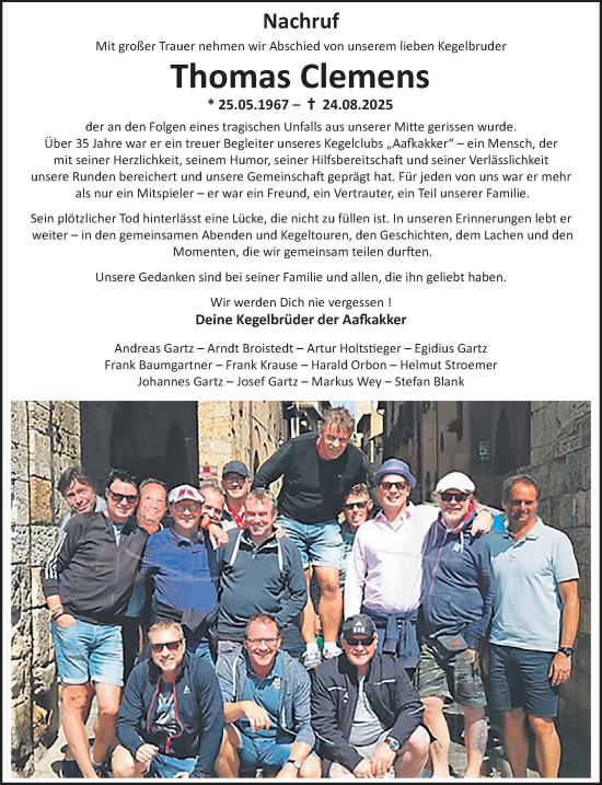 Traueranzeige von Thomas Clemens von Rheinisch-Bergische Anzeigenblatt