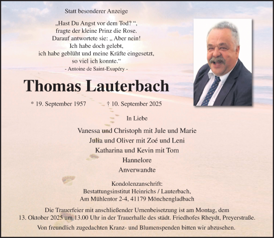 Traueranzeige von Thomas Lauterbach von trauer.panorama-anzeigenblatt.de