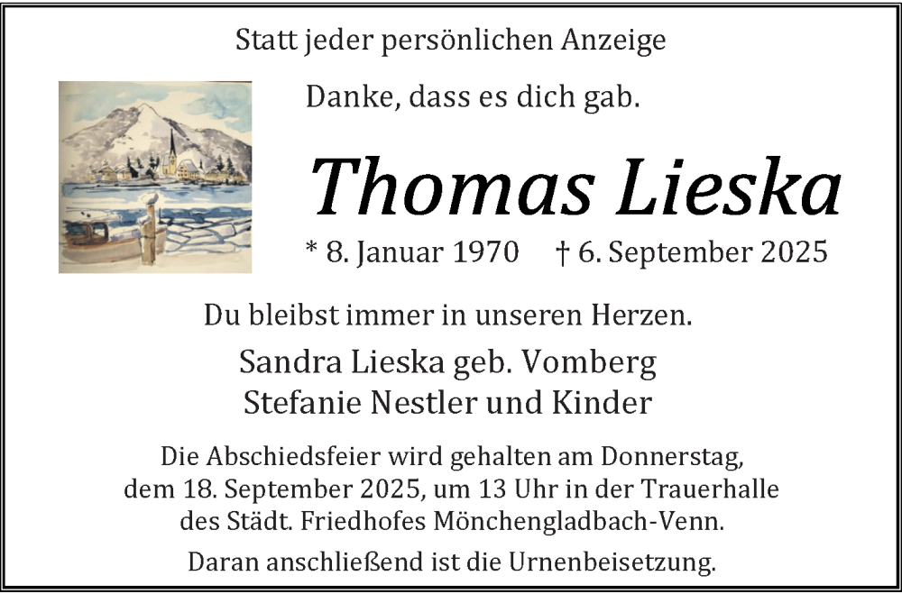  Traueranzeige für Thomas Lieska vom 14.09.2025 aus trauer.panorama-anzeigenblatt.de
