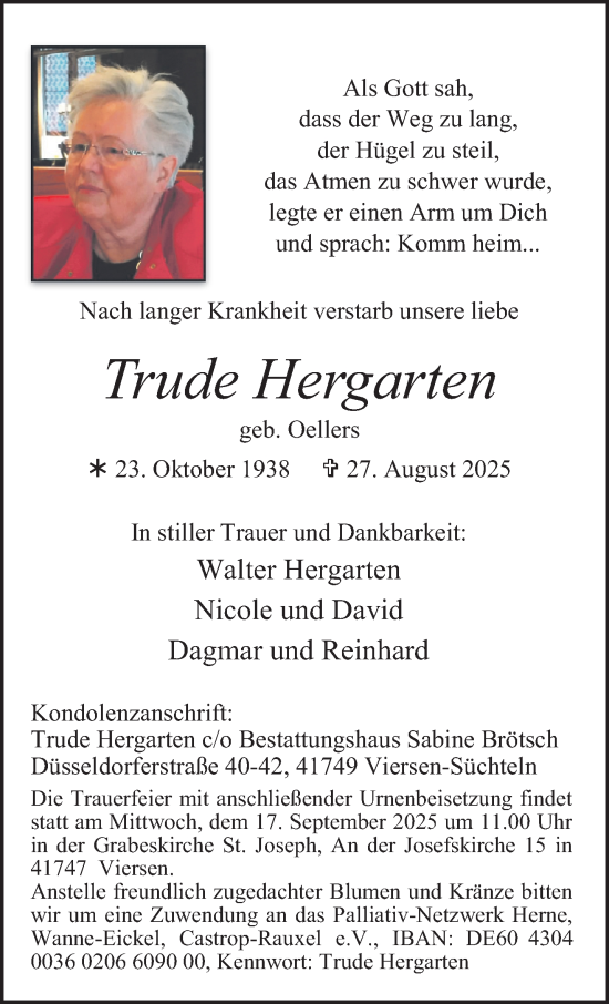 Traueranzeige von Trude Hergarten von Rheinisch-Bergische Anzeigenblatt