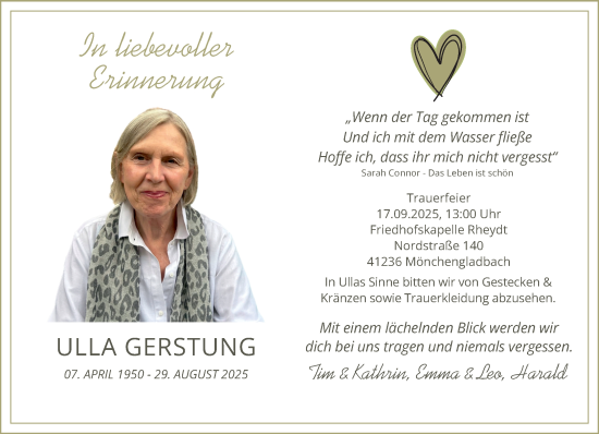 Traueranzeige von Ulla Gerstung von Rheinisch-Bergische Anzeigenblatt