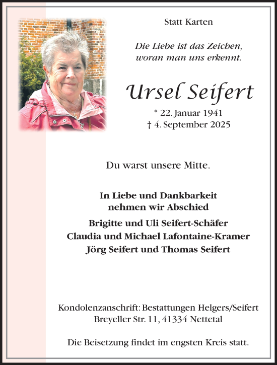 Traueranzeige von Ursel Seifert von Rheinisch-Bergische Anzeigenblatt